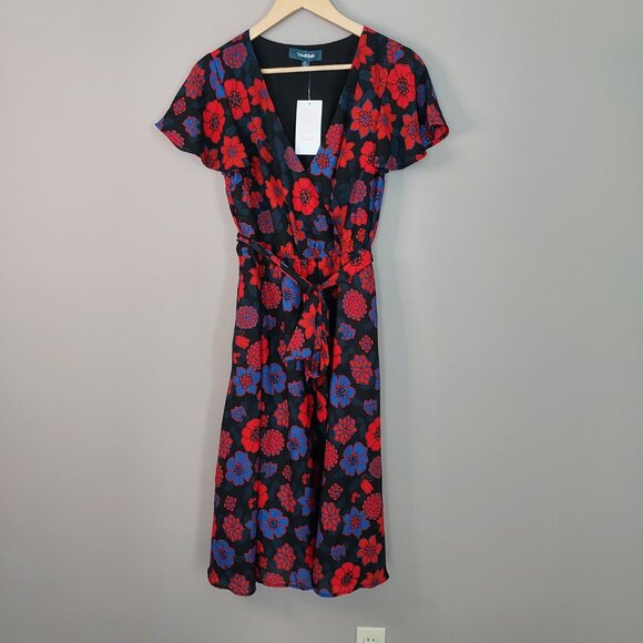 Modcloth Fits of Bliss Floral Short Flutter Sleeves Midi Dress Size Large - Picture 10 of 10